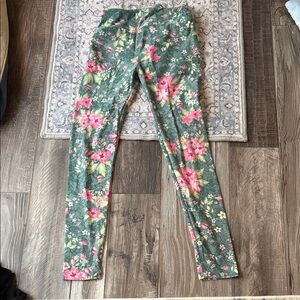 LuLaRoe Floral Skinny Pants - Pink and Green